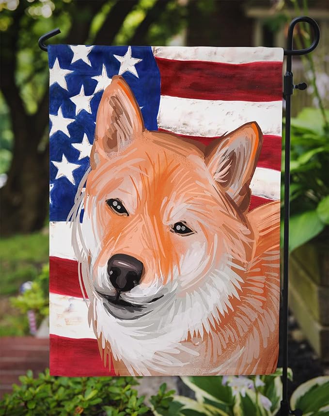 Caroline's Treasures CK6704GF Shiba Inu Dog American Flag Garden Flag Mailbox Flag Decorative Yard Flag Banner Outside Patio Artwork Yard Flower Beds, Garden Size, Multicolor