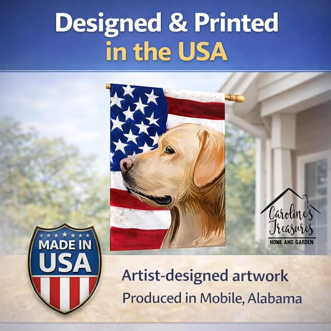 Caroline's Treasures CK6600CHF Labrador Retriever American Flag House Flag Large Porch Sleeve Pole Decorative Outside Yard Banner Artwork Wall Hanging, Polyester, House Size, Multicolor