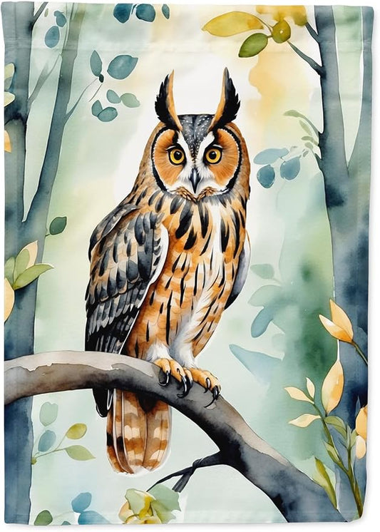 Caroline's Treasures LongEared Owl House Flag Large Porch Sleeve Pole Decorative Outside Yard Banner Artwork Wall Hanging, Polyester, House Size, Multicolor