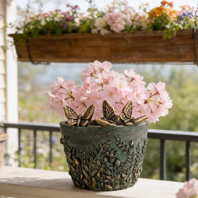 Butterfly Decorative Planter for Indoor Outdoor Resin Plant Pots Small Garden Flower Pot for Succulent Cactus Balcony Porch Patio Railing Office Gardening Lovers Women Home Decor