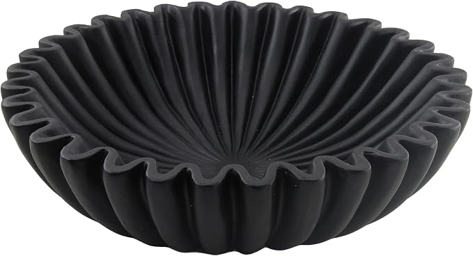 10'' Large Ruffle Decorative Fruit Bowl for Entryway Coffee Table Scalloped Purse Key Holder Kitchen Countertop Console Modern Organic Home Decor,Black