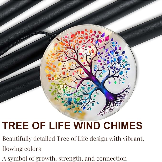 Tree of Life Wind Chimes for Outside, Deep Tone Outdoor Wind Chime with Colorful Wind Catcher, 6 Aluminum Tubes, Garden Porch Patio Decor, Memorial & Birthday Gift (36" Tree of Life)
