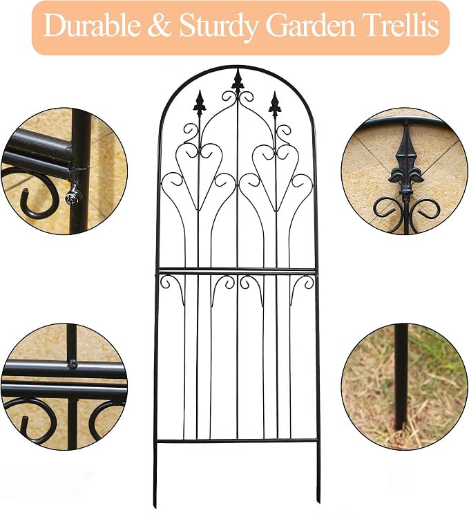 Garden Trellis 70.9" H x 25.6" W Metal Premium Quality Material Rust-Resistant Climbing Frame for Vines Flowers Elegant Garden Roses Vine Ivy Clematis Trellises Black