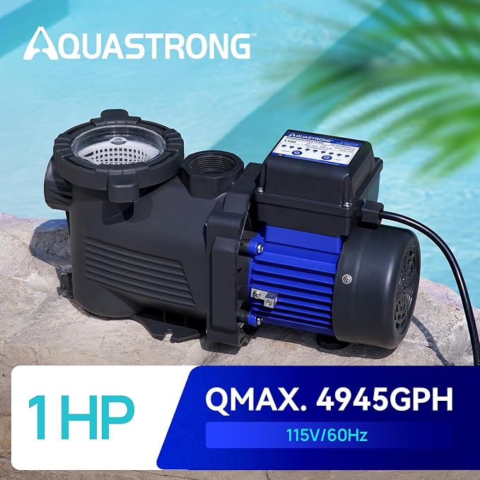 AQUASTRONG 1 HP Above Ground Pool Pump with Timer, 1.25"&1.5''adapter, 115V, 4945GPH, High Flow, Powerful Self Primming Swimming Pool Pumps with Filter Basket