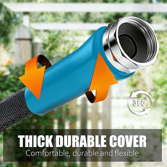 Relxitl Garden Hose 50feet, Water Hose with 10 Function Hose Nozzle, NON-Expandable Hose, Tough & Flexible, Lightweight, Crush Resistant Fittings, Kink & Tangle Free, Rust Proof for Watering