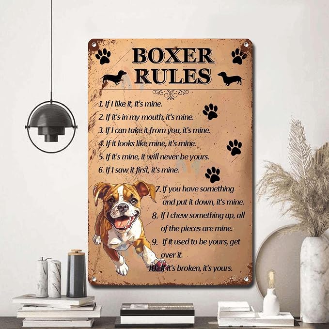 Metal Sign Tin Sign Vintage Wall Art Boxer Rules Garden Sign for Club 8×12 Inches