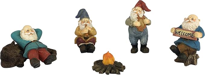 GlitZGlam Happy Gnomes Camp - 6 Piece Garden Gnome Set for The Miniature Fairy Garden