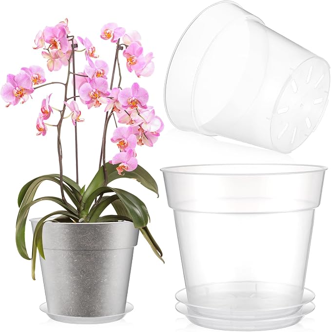 Baderke 3 Pack Clear Nursery Pot Plastic Nursery Pot Large Plant with Drainage Holes for Root Health Indoor Outdoor (9.25 Inches)
