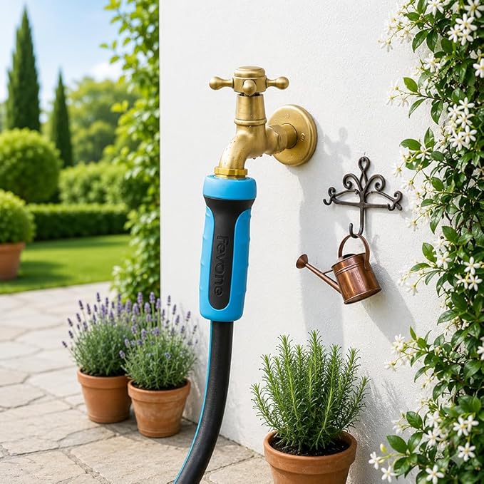 FEVONE Heavy Duty Garden Hose 55 ft, Hybrid Polymer Water Hose | Flexible, Leak-Free, Lightweight, 5/8 ID, 600 PSI, 3/4 GHT Aluminum Fittings with Swivel Handles