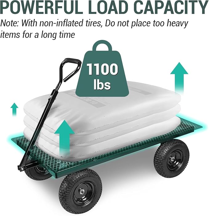 Taifa Heavy Duty Steel 1100 Lb Wagon Garden Carts with Removable Side Panels Turn Into Flatbed, All Terrain Utility Cart with 11.5" Tire, 180° Rotating Handle for Outdoor, Garden, Farm, Yard, Black