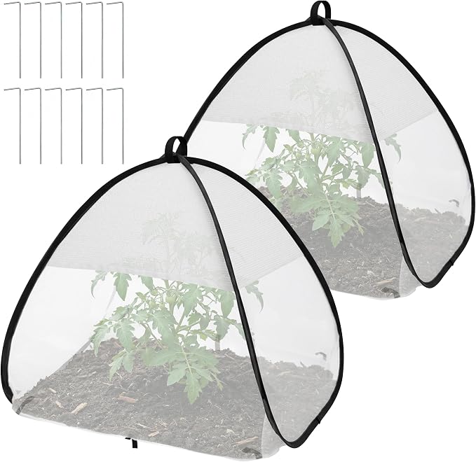 2 Pcs Pop Up Garden Netting Bug and Shade Covers, 22" x 22" x 22" Plant Sun Shade Top Bird Netting Tents, Insect Barrier Sun Protection Plant Cover Tent for Outdoor Plants Vegetables Fruits (White)
