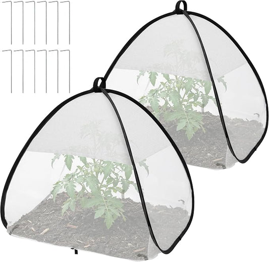 2 Pcs Pop Up Garden Netting Bug and Shade Covers, 22" x 22" x 22" Plant Sun Shade Top Bird Netting Tents, Insect Barrier Sun Protection Plant Cover Tent for Outdoor Plants Vegetables Fruits (White)