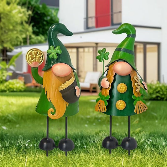 18 Inch Spring Gnomes Outdoor Decor, 2Pcs Metal Gnomes Garden Stakes, Gnome Gifts for Women Outside Decorations for Yard Home Garden Lawn Patio
