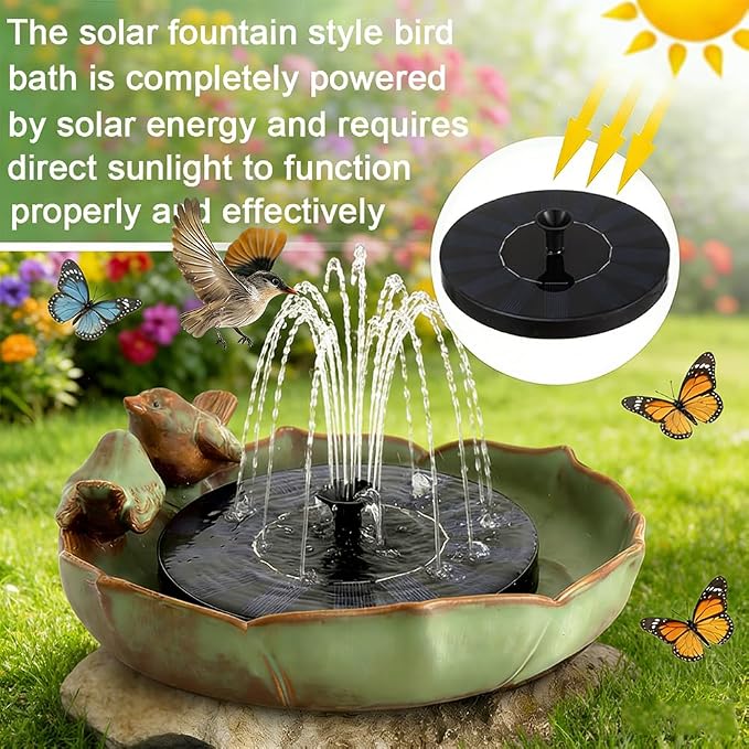 Solar Hummingbird Fountain,Ceramic Birdbath Bowl Water for Outdoor, Solar Powered Ground Bird Feeders and birdbath for Outdoors, Tabletop, Deck, Balcony Patio, Lawn,Yard Garden Decor