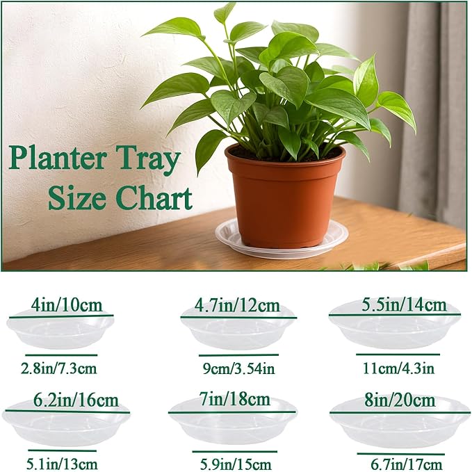 30 Pack Plant Saucer 8 Inches Plant Trays for Pots Plastic Round Drip Trays Flower Pot Saucers Clear Planter Water Tray Plant Drainage Tray, Clear