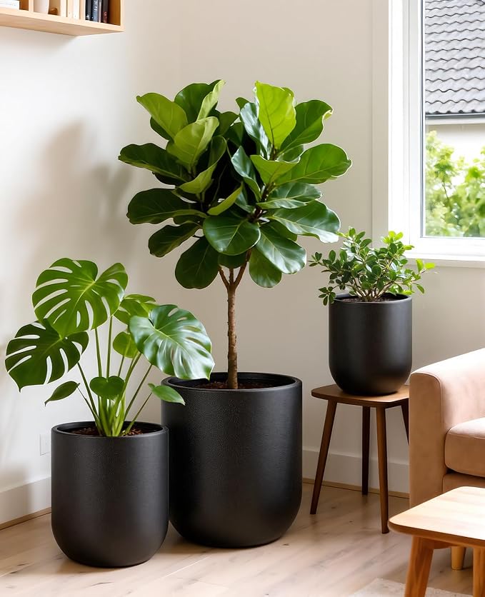 homenote Flower Pots 13/11.5/10 Inch,Large Plant Pots Indoor with Drainage,Plastic Pots for Plants,Garden Pots for Outdoor,Large Planters for Indoor Plants,Big Plastic Planter,Black(3 Pcs)