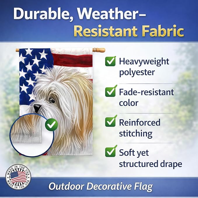 Caroline's Treasures CK6607CHF Lhasa Apso American Flag House Flag Large Porch Sleeve Pole Decorative Outside Yard Banner Artwork Wall Hanging, Polyester, House Size, Multicolor