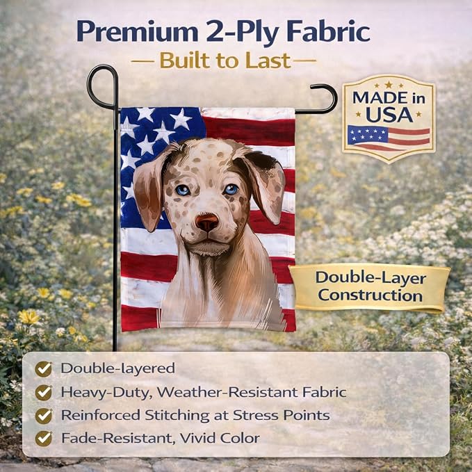 Caroline's Treasures CK6479GF Catahoula Leopard Dog American Flag Garden Flag Mailbox Flag Decorative Yard Flag Banner Outside Patio Artwork Yard Flower Beds, Garden Size, Multicolor