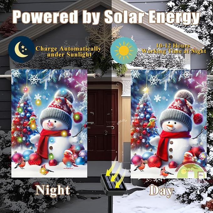 solar garden flag lights outdoors garden flag 12X18 double sided, solar sall yard flag, winter outside decorations