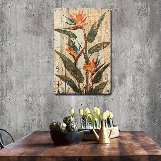 Metal Sign Tin Sign Vintage Wall Art Rustic Charm Bird of Paradise Tin Sign for Vintage Wall Decor Easy Installation and Weather Resis Inspirational Wall Art for Club 8×12 Inches