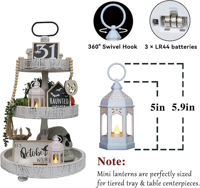 LLQ 8 Pcs Mini Lantern Decor Moroccan Lantern with Flickering LED Candle Table Centerpiece Small Vintage Wedding Hanging Lamp Ornaments Bulk for Wedding Halloween Christmas Party (5 Inch,White)