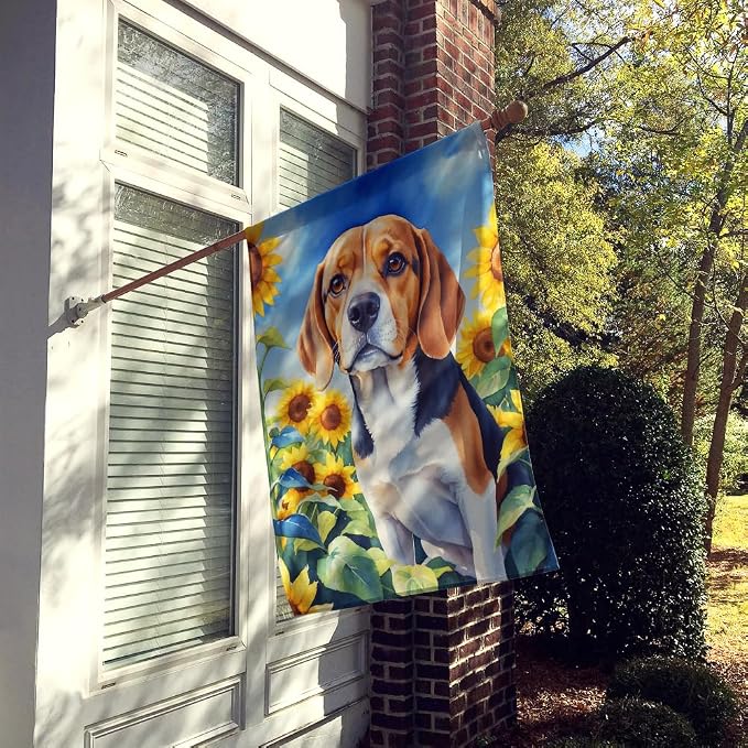 Caroline's Treasures DAC6019CHF Beagle in Sunflowers House Flag Large Porch Sleeve Pole Decorative Outside Yard Banner Artwork Wall Hanging, Polyester, House Size, Multicolor