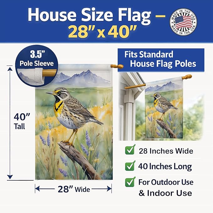 Caroline's Treasures Wyoming Western Meadowlark House Flag Large Porch Sleeve Pole Decorative Outside Yard Banner Artwork Wall Hanging, Polyester, House Size, Multicolor
