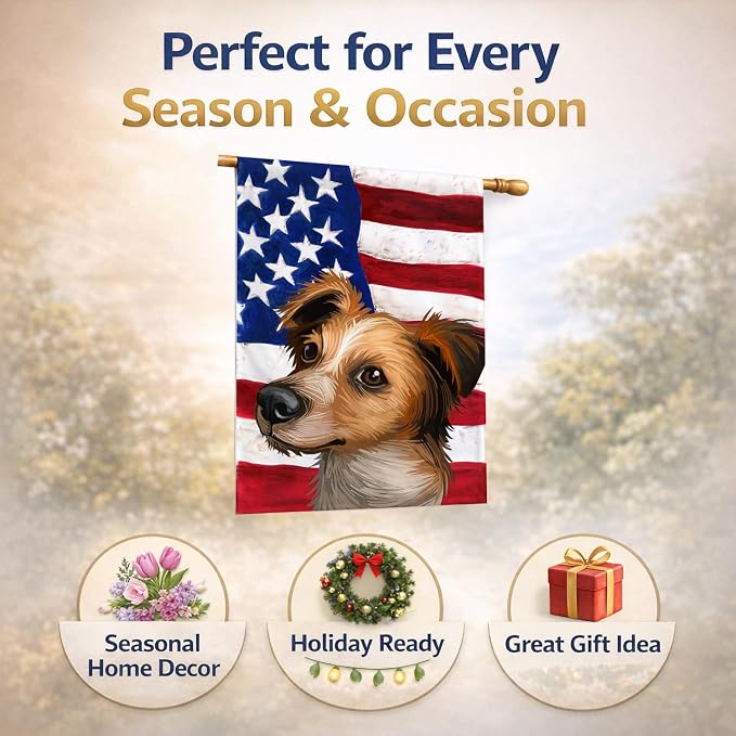 Caroline's Treasures CK6597CHF Kromfohrlander American Flag House Flag Large Porch Sleeve Pole Decorative Outside Yard Banner Artwork Wall Hanging, Polyester, House Size, Multicolor