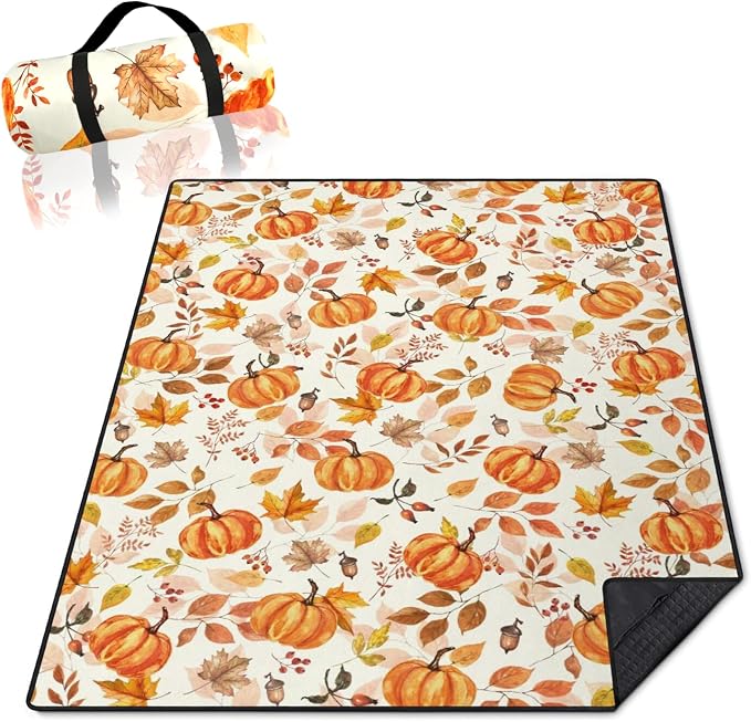 Fall Pumpkin Blankets Waterproof Foldable,60’‘x80'' Portable Dual Layers Outdoor Travel Camping Backpacking Hiking Beach Blanket Mat for Grass Padded Lawn Park Beach,Fall Pumpkin Picnic Accessories