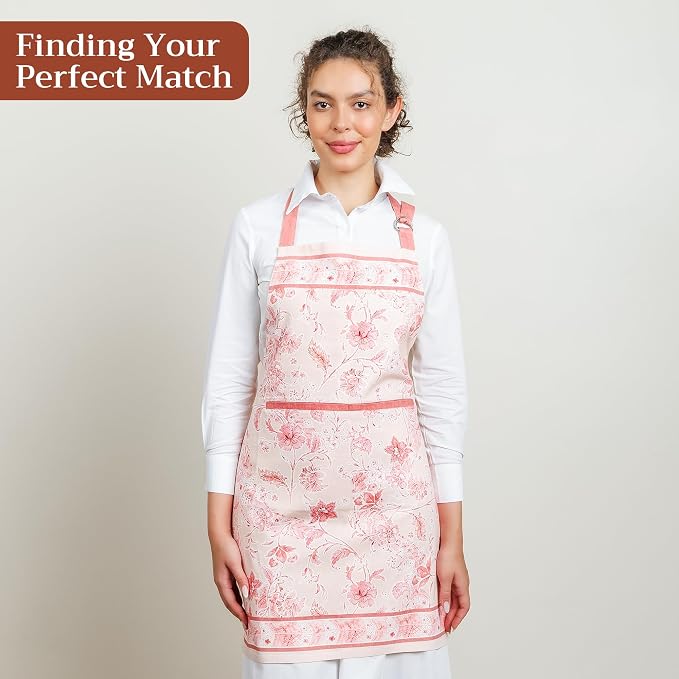 Maison d' Hermine Aprons for women with Pocket 100% Cotton (27.50"x31.50") | Adjustable Neck Strap & long ties Apron Men Chef Wedding Cooking Gardening Server Maid