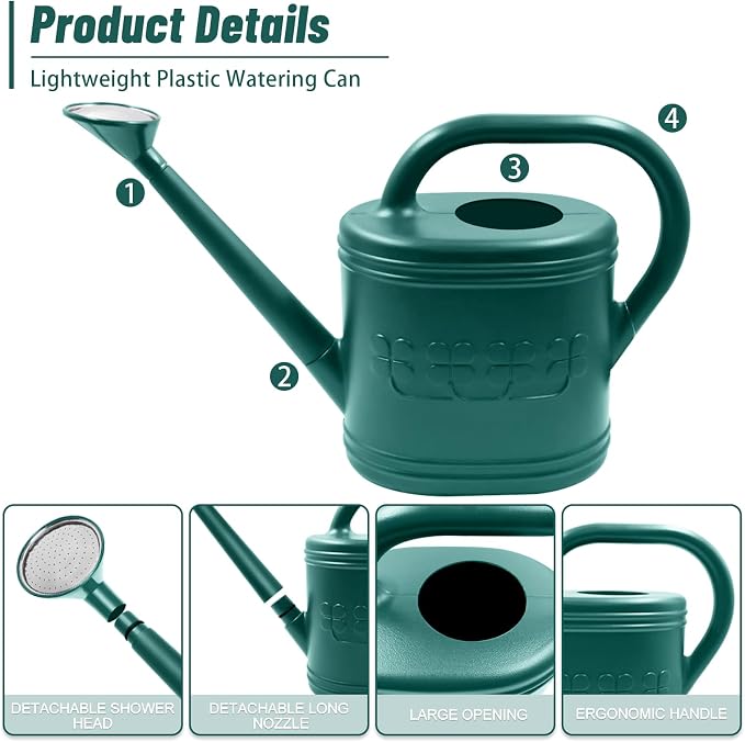 2 Gallon Watering Can, Outdoor Watering Can for Plants, Garden Water Can with Removable Long Spout and Stainless Steel Sprinkler Head, Large Water Can for Greenhouse (Dark Green, 2 Gallon)