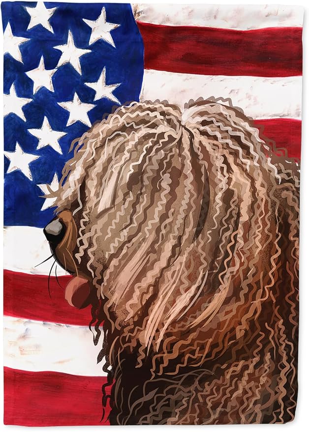 Caroline's Treasures CK6719CHF Spanish Water Dog American Flag House Flag Large Porch Sleeve Pole Decorative Outside Yard Banner Artwork Wall Hanging, Polyester, House Size, Multicolor