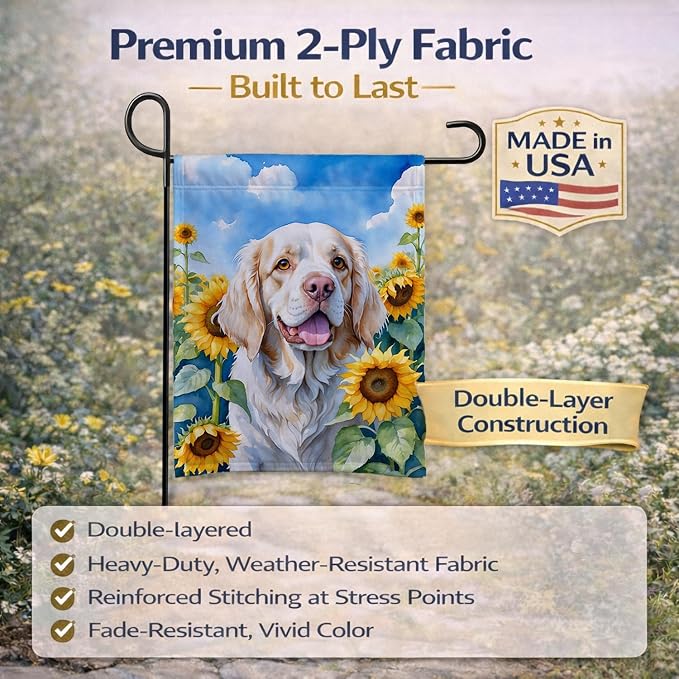 Caroline's Treasures DAC6056GF Clumber Spaniel in Sunflowers Garden Flag Mailbox Flag Decorative Yard Flag Banner Outside Patio Artwork Yard Flower Beds, Garden Size, Multicolor