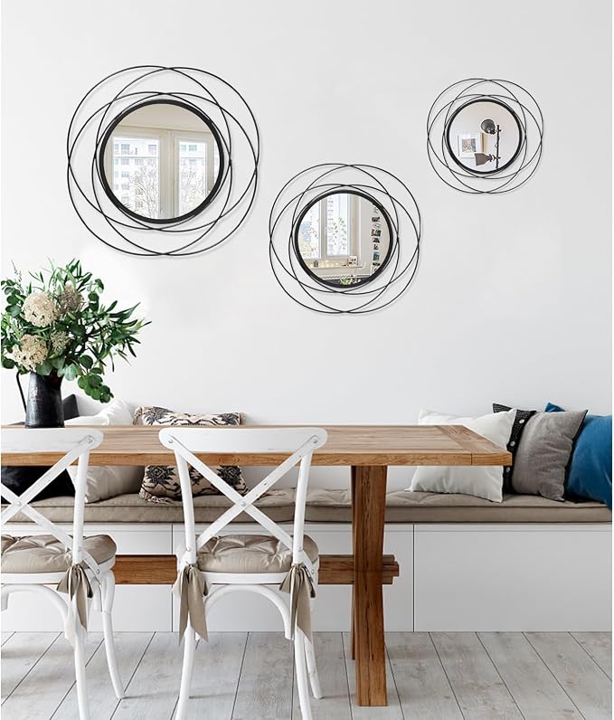 Decorative Mirrors Black Circle Mirror - 20 Inches Round Mirror with Metal Frame, Modern Wall Hanging Mirrors for Living Room, Bedroom, Bathroom, Entryway Black