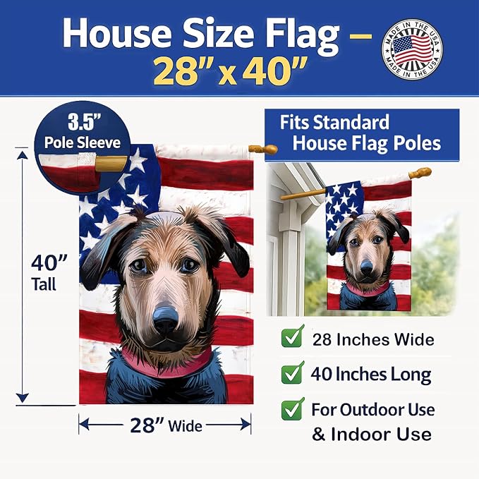 Caroline's Treasures CK6562CHF Huntaway Dog American Flag House Flag Large Porch Sleeve Pole Decorative Outside Yard Banner Artwork Wall Hanging, Polyester, House Size, Multicolor
