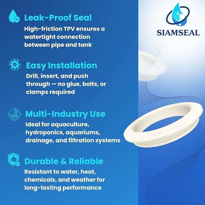 3" HYDROSEAL (12 pack), Flexible Tank Adapter, Pipe-Tank Connector, Curve grommet, Made of TPV: Heat, UV &Chemical resistance, Food grade, No color added, Resilience property, longer service life.