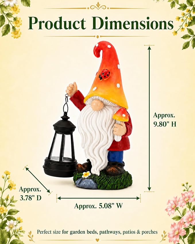 Solar Mushroom Gnome Garden Decor: Outdoor Sculpture with Lantern | IP65 Weatherproof for Yard Balcony Porch Lawn Birthday Gifts for Mom Women Grandma