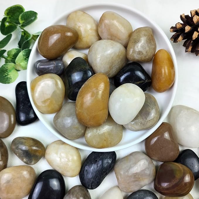YISZM 40lbs Pebbles for Landscaping Garden Indoor Plants, 1-2 Inch Mixed Color High Polished River Rocks Outdoor Decorative Stones Outdoor Vase Filler Fish Tank Aquariums and Indoor DIY