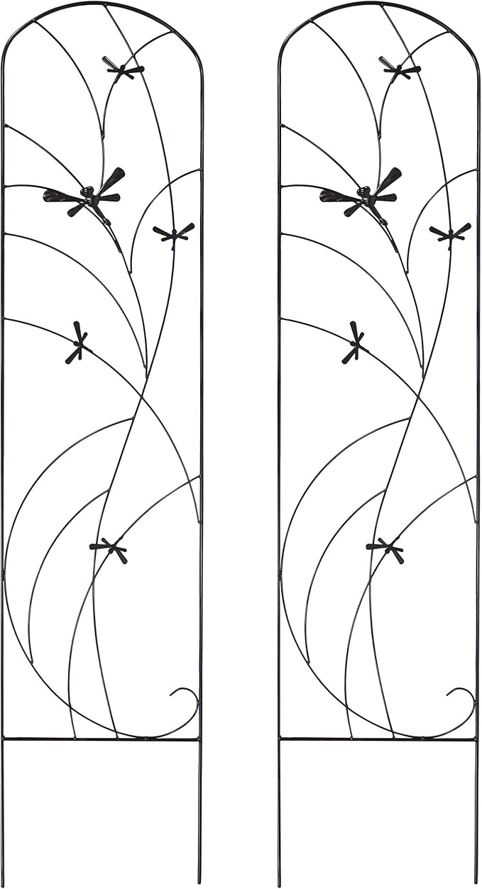 Sunnydaze 56-Inch Dragonfly Delight Outdoor Plant Trellis - Metal Garden Trellis for Climbing Plants - Set of 2 - Black