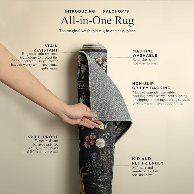 Washable Area Rugs for Living Room: 8x10 Bedroom Rug Stain Resistant Non Slip Low Pile Soft Lightweight Carpet for Kitchen Dining Room Farmhouse Nursery Kids Room Home Office