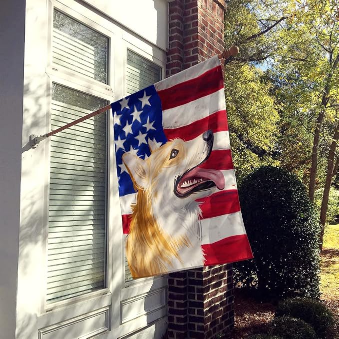 Caroline's Treasures CK6751CHF Pembroke Welsh Corgi American Flag House Flag Large Porch Sleeve Pole Decorative Outside Yard Banner Artwork Wall Hanging, Polyester, House Size, Multicolor