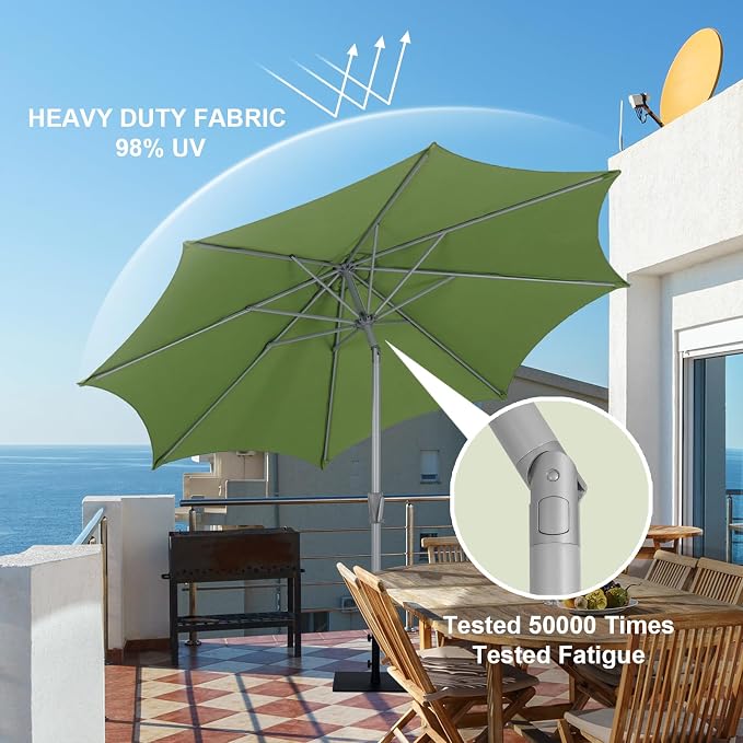 Tempera Patio Umbrellas Arc Edge Outdoor Table Market Umbrellas with Crank & Pust Button Tilt|Auto-Tilt, 8 Steel Ribs, High Color-Fastness Canopy