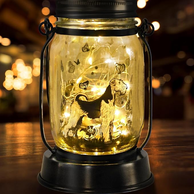 kyoryuger Terrier Dog Gifts for Women/Men, Pet Solar Lanterns Terrier Dog Lovers Lantern Pet Loss Dog Memorial Lights Solar Garden Decoration for Yard,Patio,Backyard,Torches Light