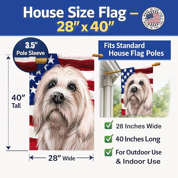 Caroline's Treasures CK6501CHF Dandie Dinmont Terrier American Flag House Flag Large Porch Sleeve Pole Decorative Outside Yard Banner Artwork Wall Hanging, Polyester, House Size, Multicolor