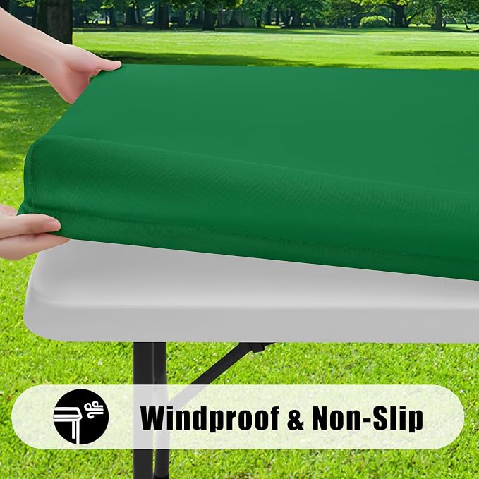Smiry 6 Pack Rectangle Picnic Table Cloth, Waterproof Elastic Fitted Tablecloths, Washable Polyester Rectangular Patio Table Cover for Camping, Indoor and Outdoor (Hunter Green, 30"x72")