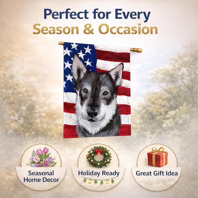 Caroline's Treasures CK6579CHF Jamthund American Flag House Flag Large Porch Sleeve Pole Decorative Outside Yard Banner Artwork Wall Hanging, Polyester, House Size, Multicolor