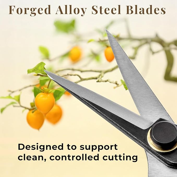 Wablade Japanese Pruning Shears Double-Edge, 8.2-Inch Precision Pruning Scissors for Buds, Flowers & Soft Stems, Cuts Up to 0.2" (5 mm), Forged Alloy Steel Blade, Made in Japan