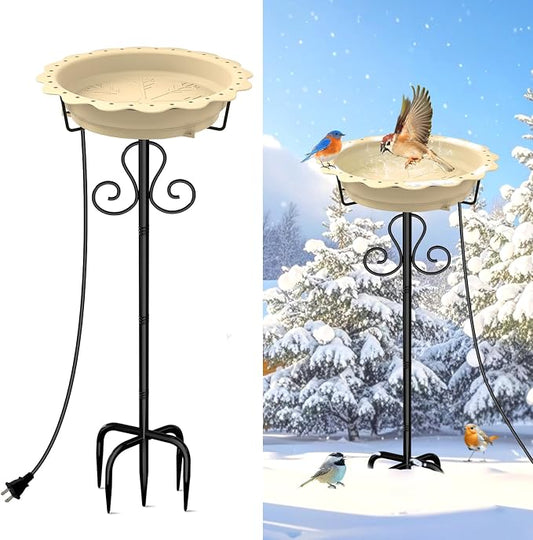 Heated Bird Baths for Outdoors, 100W Heated Birdbath Bowl for Outdoors for Winter with 5-Prong Metal Base Thermostat Control, Heated Bird Bath for Outside Winter Garden Patio Yard Lawn (Yellow)