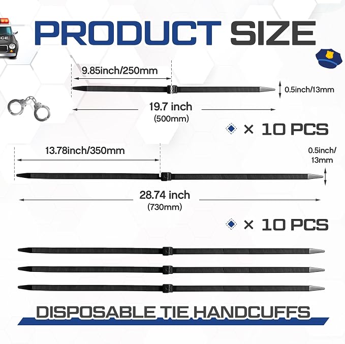 Boao 20 Pcs Zip Ties Cable Disposable Heavy Duty Tie Double Flex Plastic Nylon Tie Restraints (black, 0.5 x 10 Inch, 0.5 x 13.5 Inch)