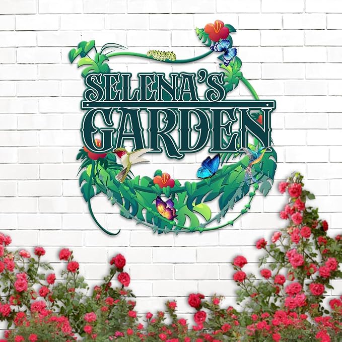 MeMate Garden Signs, Personalized Metal Signs, Garden Sign to Personalize, Large Sign for Tropical Garden She Shed, Customized Name Wall Art for Garden Outdoor Decor, Personalized Outdoor Plaque